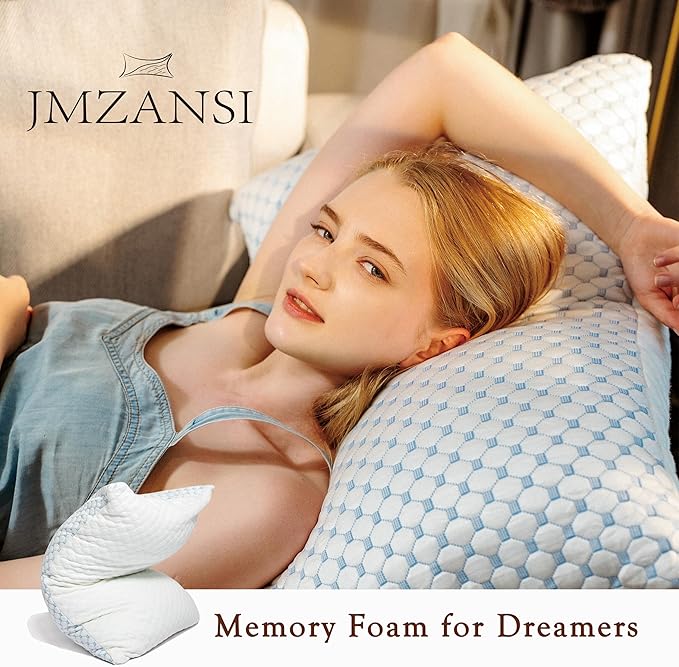 Premium Adjustable Shredded Memory Foam Pillow - Suitable for Side, Back, and Stomach Sleepers, with Cooling Fiber Machine Washable Cover (King(1 Count))