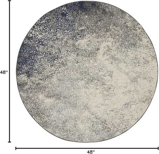 Nourison Home Passion Charcoal/Ivory 4' x Round Area-Rug, Modern, Abstract, Easy-Cleaning, Non Shedding, Bed Room, Living Room, Dining Room, Kitchen, (4' Round)