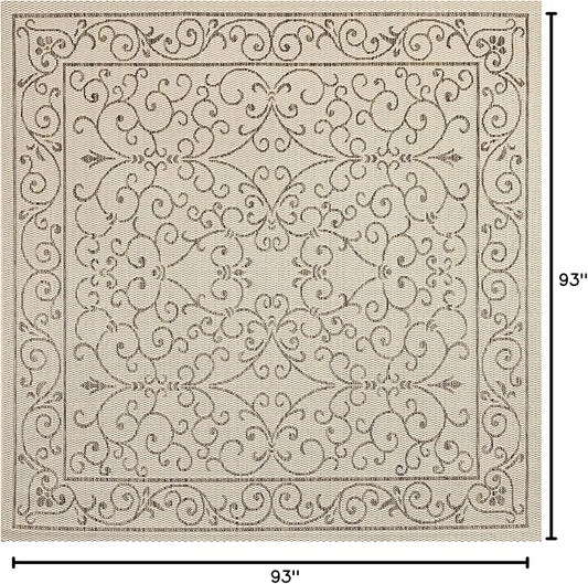 JONATHAN Y Vintage Filigree Indoor Outdoor Square Area Rug 8X8 Beige/Brown, Charleston Textured Weave for Backyard, Patio, Porch, Easy-Cleaning, High Traffic, Pet-Friendly, Non-Shedding (SMB106A-8SQ)