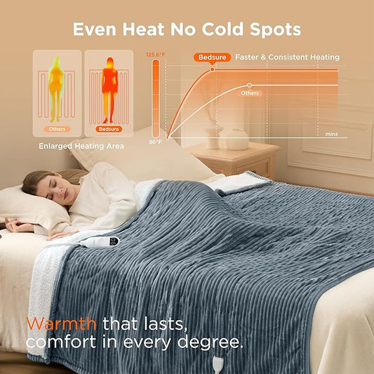 Bedsure GentleSoft Electric Blanket Full Size - Soft Ribbed Flannel Heated Blanket with 6 Heat Levels, Heating with 10 Time Settings, 8 hrs Timer Auto Shut Off, Gifts for Grandma (72x84 inches, Grey)