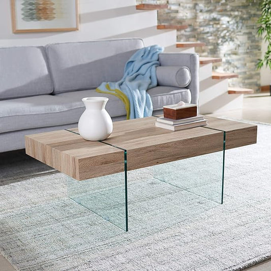 SAFAVIEH Home Collection – Jacob Natural Rectangular Floating Coffee Table with Glass Legs, Modern Architectural Design (COF7001C)