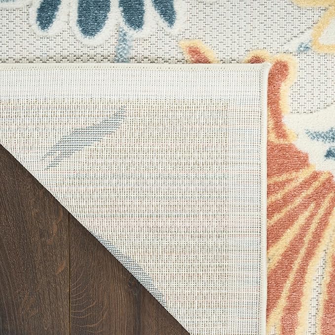 Nourison Home Aloha Ivory Rose 3'6" x 5'6" Area Rug - Easy Clean, Non Shedding, Bed Room, Living Room, Dining Room, Kitchen (4' x 6')
