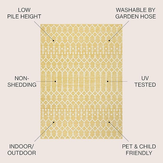 JONATHAN Y Moroccan Geometric Indoor Outdoor Area Rug 3X5 Yellow/Cream, Ourika Textured Weave for Backyard, Patio, Porch, Easy-Cleaning, High Traffic, Pet-Friendly, Non-Shedding (SMB108G-3)
