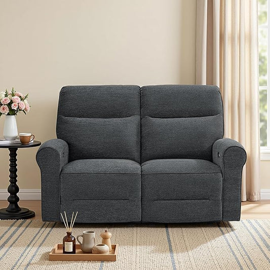 MCombo 64.6" Wall Hugger Power Loveseat Recliner Sofa with USB Ports, Reclining Loveseat for Small Spaces Living Room RV, Fabric PR635M1 (Dark Grey)