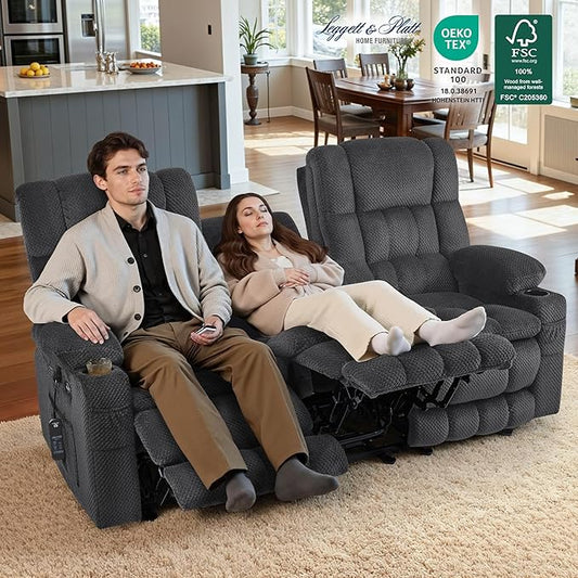 MCombo 80.7" W 3 Seater Power Reclining Sofa with Heat and Vibration Massage, Zero Gravity Recliner Sofa Couch for Living Room, Fabric 6316M3 (Dark Grey, 3-Seater)