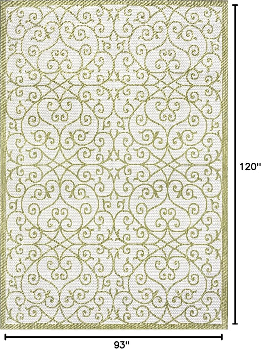JONATHAN Y Vintage Filigree Indoor Outdoor Area Rug 8X10 Green/Cream, Madrid Textured Weave for Backyard, Patio, Porch, Easy-Cleaning, High Traffic, Pet-Friendly, Non-Shedding (SMB107H-8)