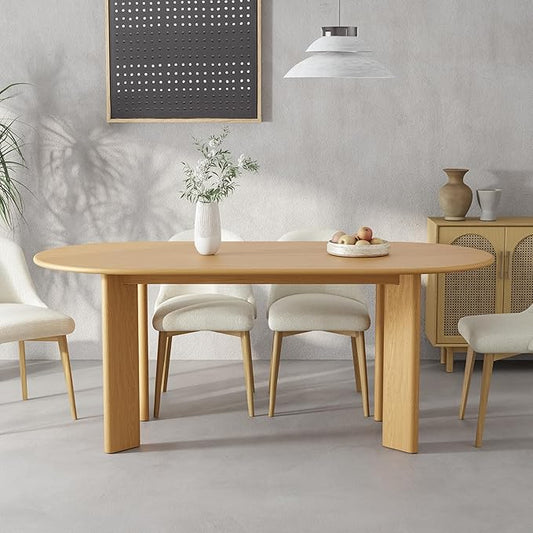 Casaphoria 67" Farmhouse Dining Table for 6,Wood Oval Living Room Table, Modern Kitchen Table with Sturdy Base & Thickened Tabletop, Easy to Assembly & Clean, Oak