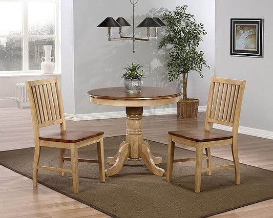 Sunset Trading Brook Round Pedestal Dining Table, Distressed Two Tone Light Creamy Wheat with Warm Pecan Brown
