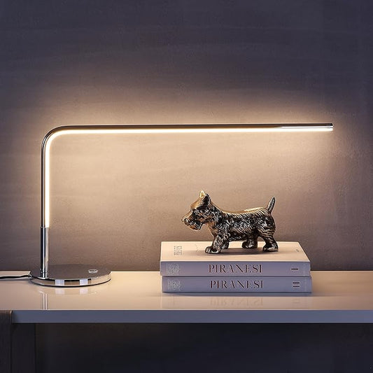 JONATHAN Y 13.5" Chrome Modern Integrated LED Task Lamp, Contemporary Iron Metal Desk Lamp for Home Office, Dimmable, Silk-Wrapped Cord, ETL Listed JYL7004A