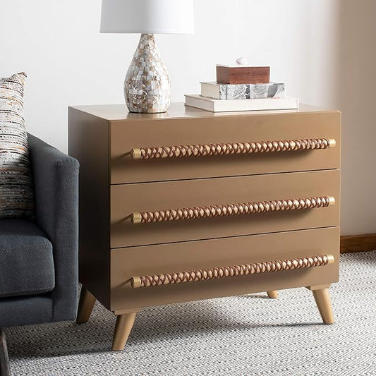 Safavieh Home Raquel Modern Taupe and Gold and Brown 3-drawer Chest