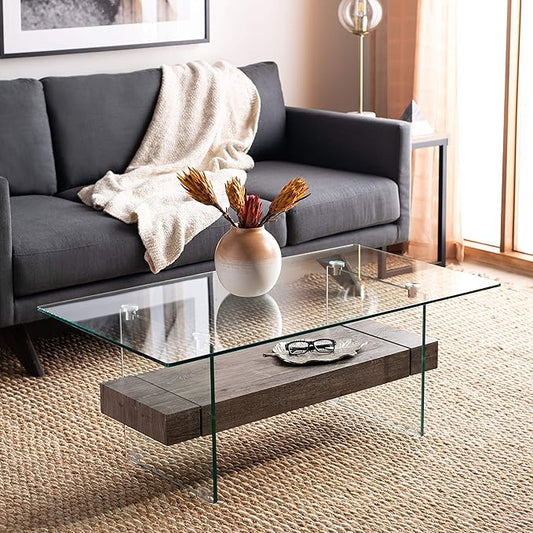 Safavieh Home Kayley Glass and Grey Oak Glass Coffee Table
