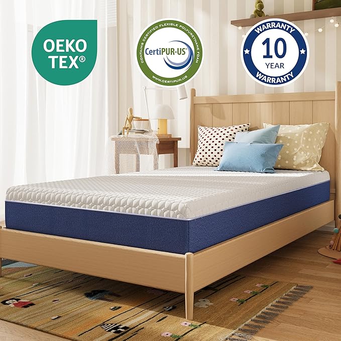 8 Inch Twin Size Mattress, Firm Gel Memory Foam Twin Mattress in a Box, Firm Back Support for Pressure Relief & Spinal Alignment, CertiPUR-US Certified, Fiberglass-Free