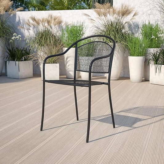 Flash Furniture Oia Commercial Grade 5 Pack Black Indoor-Outdoor Steel Patio Arm Chair with Round Back