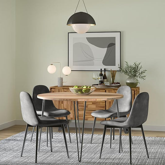 SIMPLIHOME Hunter Dining Table - 45 inch Wide Solid Mango Wood Round Table in Natural, Modern Industrial Style for Dining Room or Kitchen with Black Powder-Coated Iron Base and Hairpin Legs, Seats 4