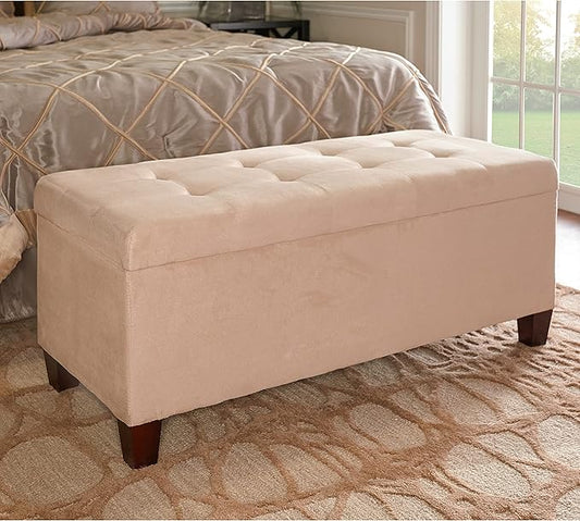Linon Carmen Shoe Storage Ottoman, 20" x 48" x 20", Beige