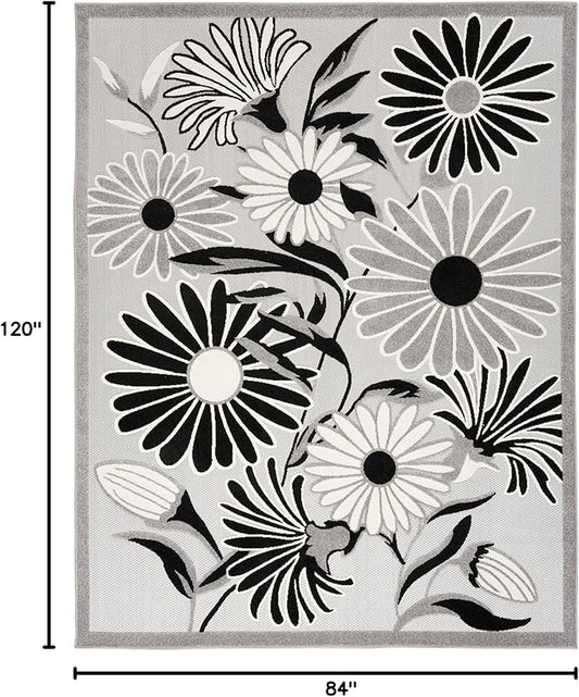 Nourison Home Aloha Black White 7' x 10' Area Rug - Easy Clean, Non Shedding, Bed Room, Living Room, Dining Room, Kitchen (7' x 10')