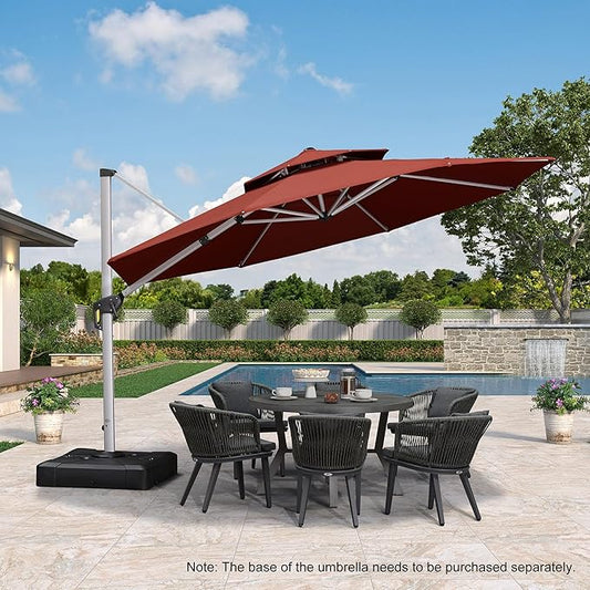 PURPLE LEAF 12 Feet Double Top Round Deluxe Patio Umbrella Offset Hanging Umbrella Outdoor Market Umbrella Garden Umbrella, Brick Red