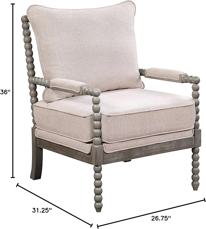 OSP Home Furnishings Abbott Spindle Accent Chair with Padded Spring Seat and Brushed Grey Base, Linen Fabric