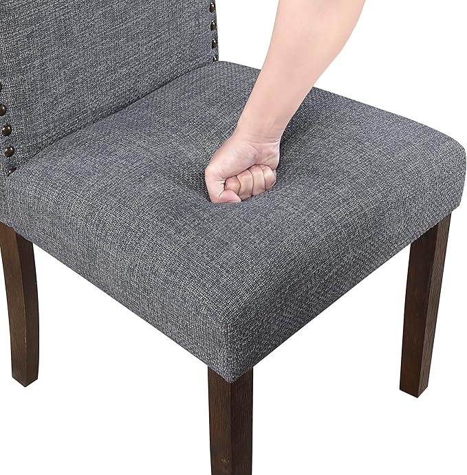Lexicon Upholstered Dining Chairs Set of 2 - Soft Durable Fabric Armless Arched Back Kitchen Modern Dining Room Chairs for 2, Nailhead Trim Side, Brown Sturdy Wooden Frame, Easy Assembly, Gray