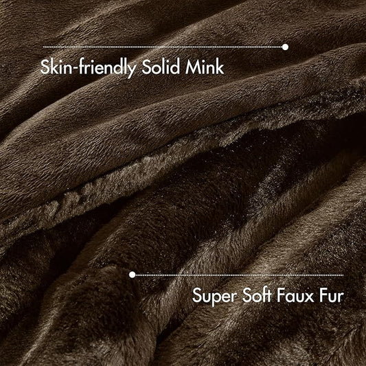 Madison Park Duke Luxe Faux Fur Reversible Comforter Set, Soft Plush Reverse, Modern Down Alternative Filling Cozy Bedding, Box Quilted Warm Cover, Matching Shams, Full/Queen, Chocolate 3 Piece