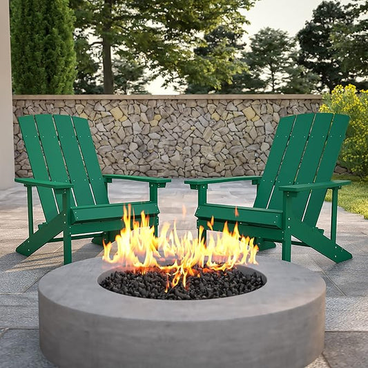Flash Furniture Charlestown Poly Resin Adirondack Chair - Green - All Weather - Indoor/Outdoor - Set of 2