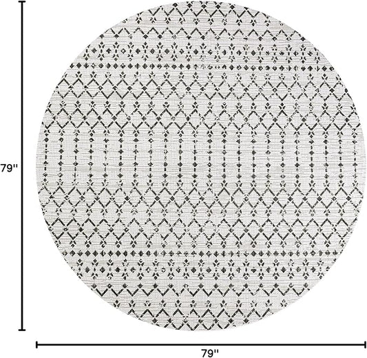 JONATHAN Y Moroccan Geometric Indoor Outdoor Round Area Rug 6 Ft Cream/Black, Ourika Textured Weave for Backyard, Patio, Porch, Easy-Cleaning, High Traffic, Pet-Friendly, Non-Shedding (SMB108I-6R)