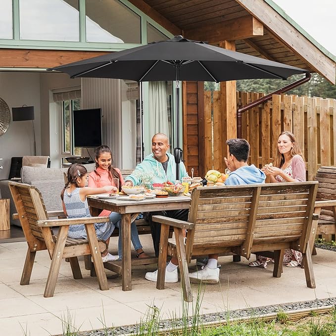 Sun-Ray 9' Round Patio Umbrella with Push-Button Tilt and Hand Crank Lift System, Market Umbrella for Porch, Deck, and Patio