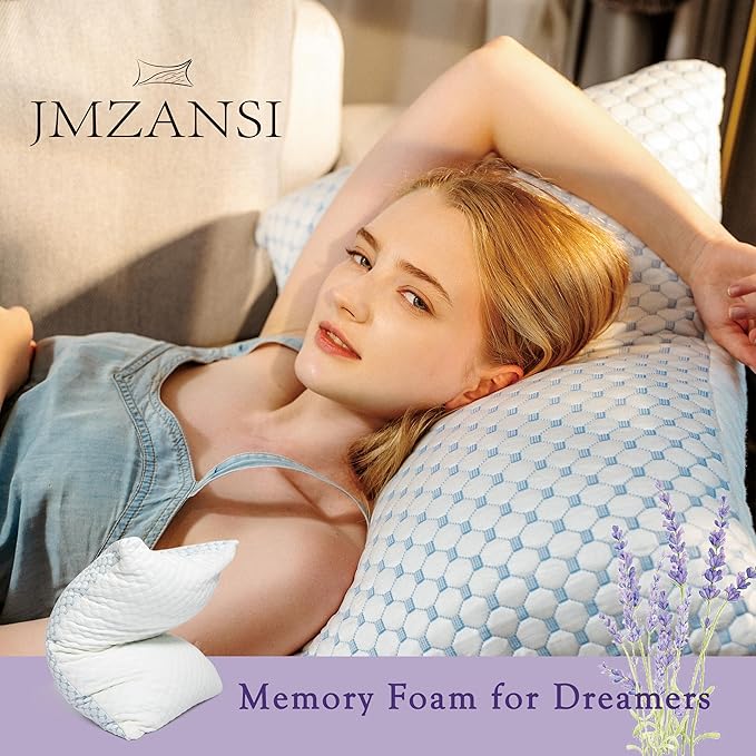 Premium Adjustable Shredded Memory Foam Pillow - Suitable for Side, Back, and Stomach Sleepers, with Cooling Fiber Machine Washable Cover (King-2PCS-Lavender)