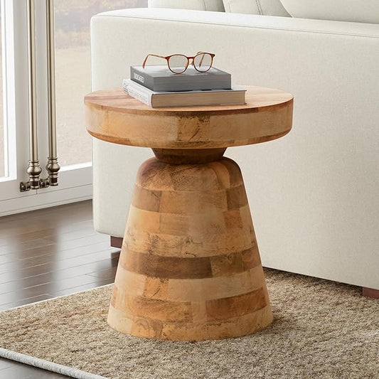 SIMPLIHOME Robbie Accent Table - 16 inch Wide Solid Mango Wood End Table in Natural, Boho Contemporary Rustic Side Table for Living Room or Bedroom with Multipurpose Function, Assembled