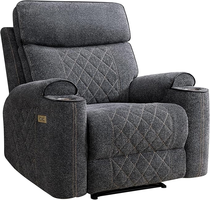 EBELLO Power Recliner Chair, Electric Fabric Reclining Sofa with Cup Holders, USB Charging Ports, for Living Room, Bedroom and Meeting Room, Grey