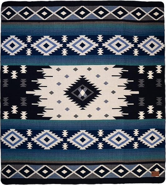 QISU Wool Blanket Throw | Large, Beautiful, Warm, Soft, Handmade in Ecuador by Local Artisans |94″ x 78″| Ultra-Soft, Hypoallergenic & Breathable | Non-Itchy or Scratchy Fabric (Blue Pyramid)