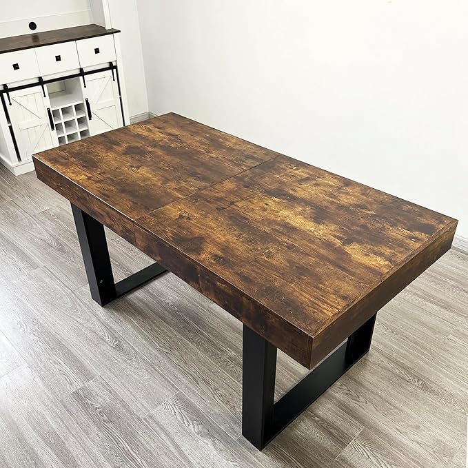 KEIKI 62.99'' to 78.7'' Extendable Dining Table, Modern Farmhouse Expandable Kitchen Table for 6-10 People, Large Wooden Conference Table