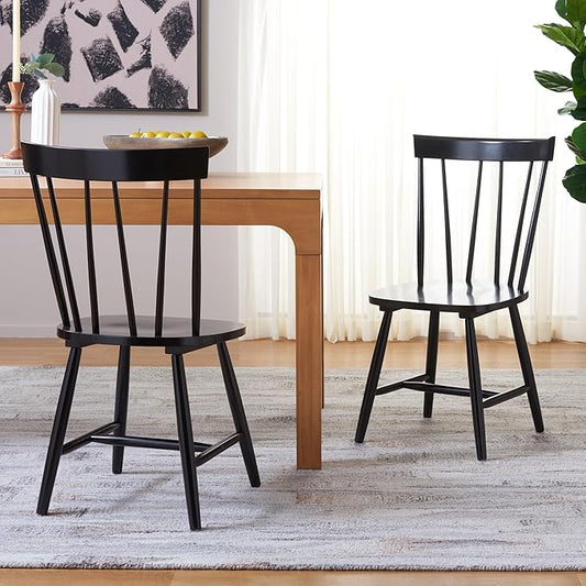 SAFAVIEH Home Collection Kealey Black Solid Wood Dining Chair Set of 2