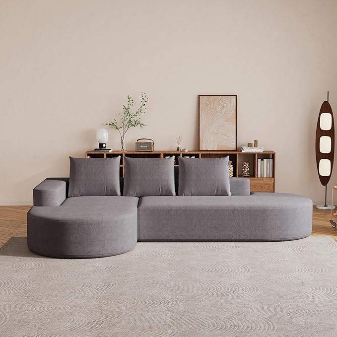 108.5" Curved Boneless Modular Sectional Sofa, Comfy Upholstered Memory Foam L-Shaped Corner Couch, High-Density Foam Cloud Sofa with Extra Wide Chaise for Living Room | Deep Seat, Wider Armrest, Free Combination