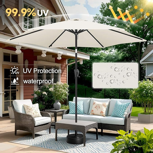 FLAME&SHADE 10ft Patio Umbrella - Outdoor Umbrella with 6 Sturdy Ribs, Push Button Tilt and Crank, UV Protection Table Market Umbrella for Pool, Porch,Garden, Deck, Backyard(Ivory)