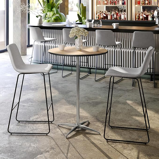 Flash Furniture Lars Set of 5 Commercial Cocktail Tables - Natural Finish Birchwood Tops - 30" Round - Includes 30'' and 42'' Columns - For Indoor/Outdoor Use