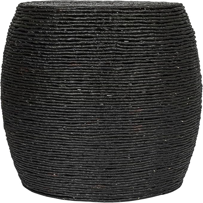 Creative Co-Op Round Handwoven Corn Rope Barrel Side Table, Black