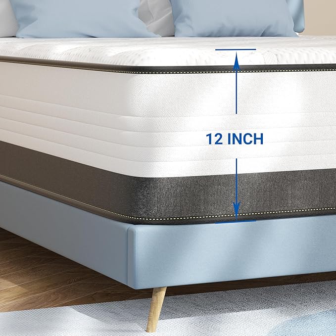 Full Size Mattress, 12 Inch Full Mattress in a Box, Hybrid Mattress with Memory Foam and Pocketed Coils for Breathable and Durable Support, CertiPUR-US Certified
