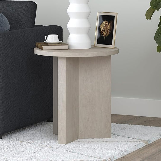 Henn&Hart 20" Wide Round Side Table in Alder White, for Home, Living Room, Bedroom, Entertainment or Office