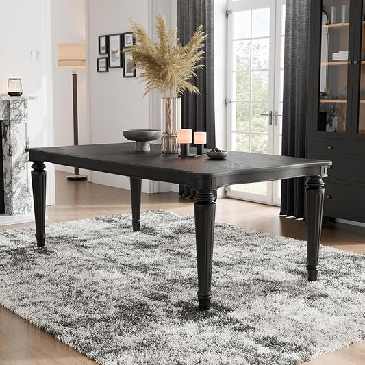 Furniture of America Seabliss Glam Solid Wood 84-inch Dining Table with Turned Fluted Legs, Seats up to 6, for Home, Kitchen, Living Room, Black