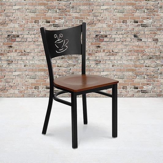 Flash Furniture 4 Pk. HERCULES Series Black Coffee Back Metal Restaurant Chair - Cherry Wood Seat