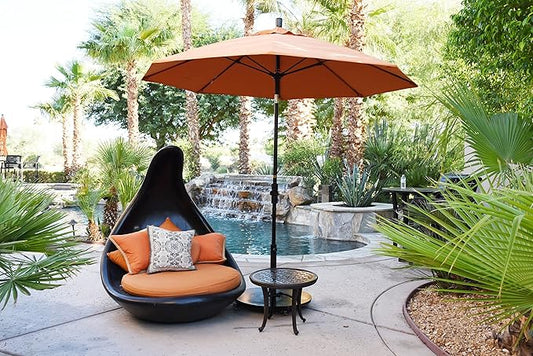 California Umbrella 9' Round Aluminum Pole Fiberglass Rib Market Umbrella, Crank Lift, Collar Tilt, White Pole, Royal Blue Olefin