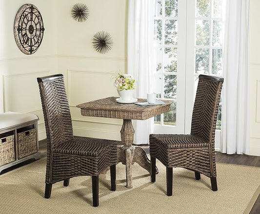 SAFAVIEH Home Collection - Ilya Brown Wicker Tall Back Dining Chair Set of 2 (SEA8017C-SET2)