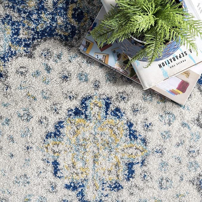 Nuloom Verona Blue/Off-White, 8'10" x 12', Vintage Medallion, Soft and Cozy, High Traffic, Stain Resistant, Easy Clean, Durable Area Rug for Bedroom, Living Room, Dining Space, Den, Foyer, Entryway