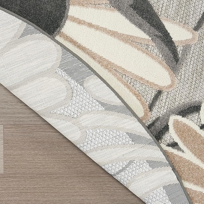 Nourison Home Aloha Beige 5'3" x Round Area Rug - Easy Clean, Non Shedding, Bed Room, Living Room, Dining Room, Kitchen (5' x Round)