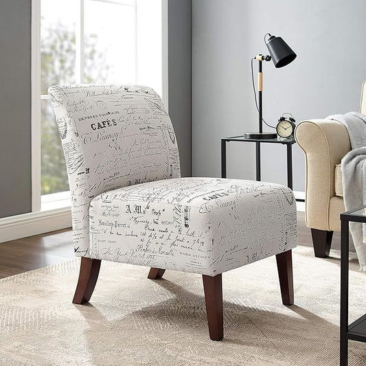 Lily Linen Script Accent Chair with Dark Walnut Legs by Linon