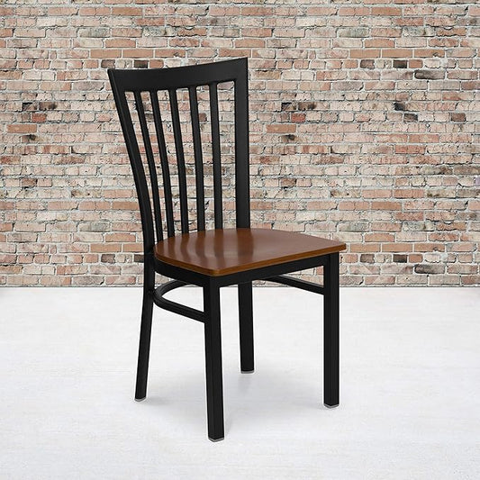 Flash Furniture 2 Pack HERCULES Series Black School House Back Metal Restaurant Chair - Cherry Wood Seat