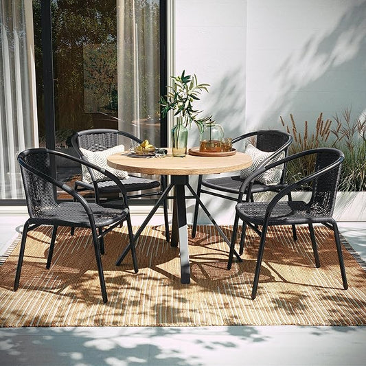 Flash Furniture Lila Modern Rattan Indoor/Outdoor Stackable Dining Chairs, Stacking Rattan Bistro Chairs for Patio or Restaurant, Set of 4, Gray