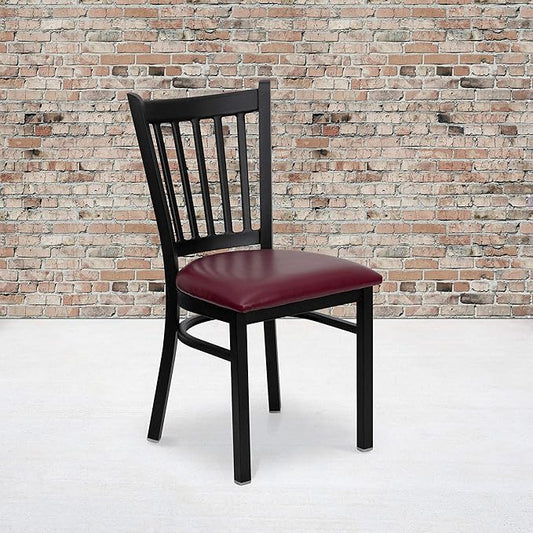 Flash Furniture 2 Pack HERCULES Series Black Vertical Back Metal Restaurant Chair - Burgundy Vinyl Seat