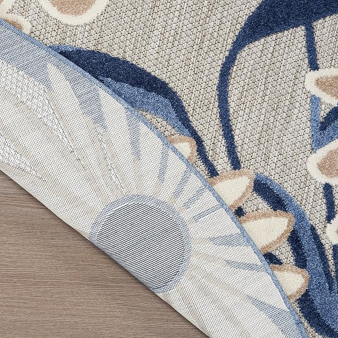 Nourison Home Aloha Blue Grey 7'10" x Round Area Rug - Easy Clean, Non Shedding, Bed Room, Living Room, Dining Room, Kitchen (8' x Round)